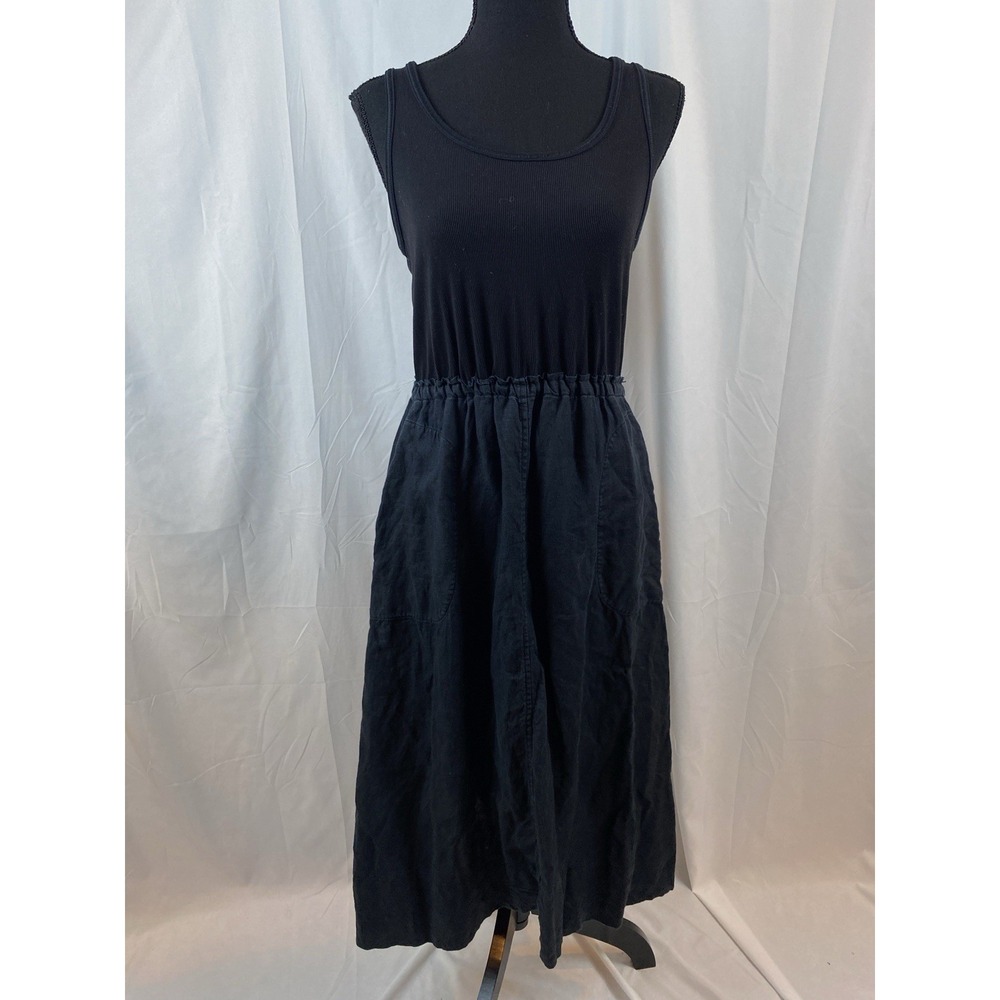 Athleta Baja Linen Scoop Neck Sleeveless‎ Racerback Midi Dress Black Size Small